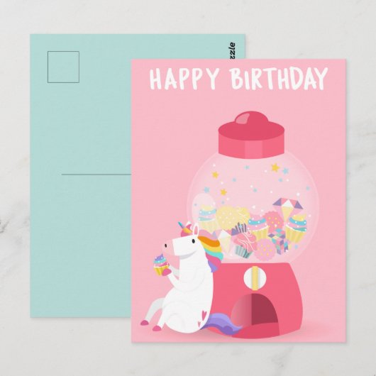Eenhoring Gelukkige Verjaardag Briefkaart (Voorkant / Achterkant)