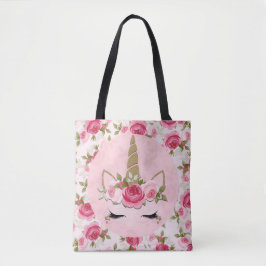 Eenhoring Goud Roze Bloem Roos Schattig Trendy Tote Bag