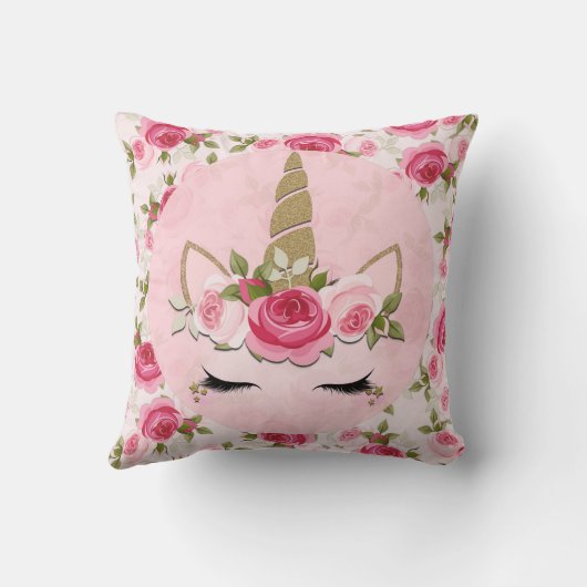 Eenhoring Gouden Bloemrozen Mooie Trendy Kussen (Achterkant)