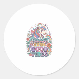 Eenhoring Groovy Horen Goede Trillingen Aardige PO Ronde Sticker