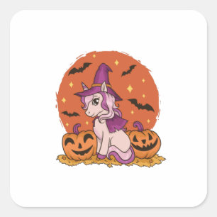 Eenhoring Heks - Gelukkig Halloween Kostuum Vierkante Sticker