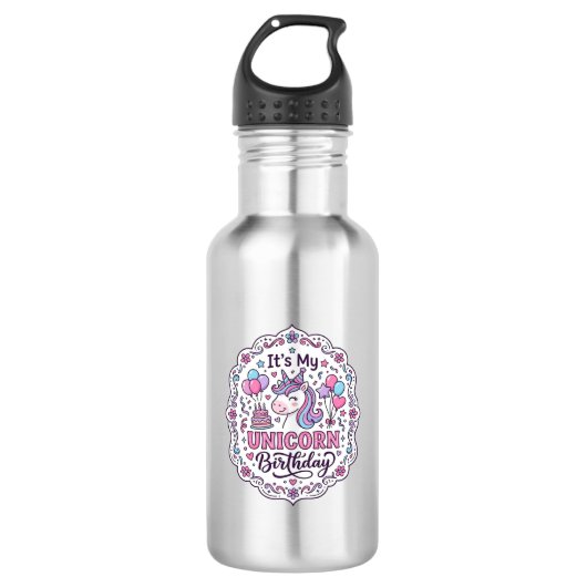 Eenhoring Het is mijn eenhoring verjaardag Speelse Waterfles (Voorkant)