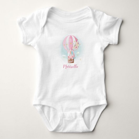 Eenhoring in ballon naam baby romper (Voorkant)