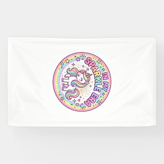 Eenhoring In Mijn Glitter Tijdperk Grappige Print Spandoek (Horizontaal)