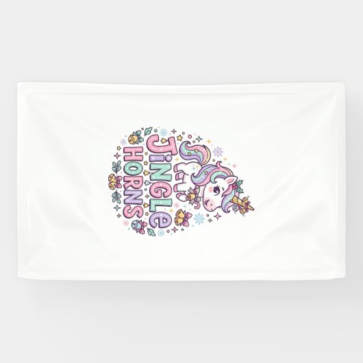 Eenhoring Jingle Hoorns Charmante Kleding Grafisch Spandoek (Horizontaal)