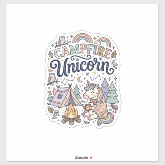 Eenhoring Kampeer vuur Eenhoring Premium Vector St Sticker (Vel)