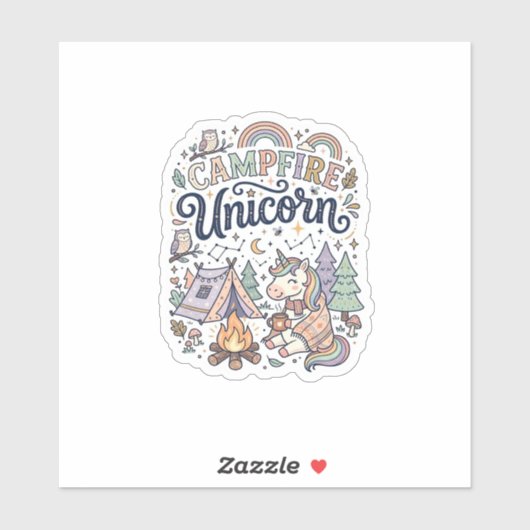 Eenhoring Kampeer vuur Eenhoring Premium Vector St Sticker (Vel)