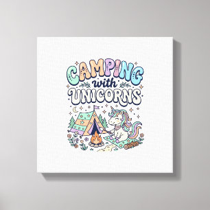 Eenhoring Kamperen met Eenhoring Kawaii Sticker en Canvas Afdruk