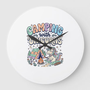 Eenhoring Kamperen met Eenhoring Kawaii Sticker en Grote Klok