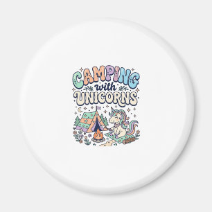 Eenhoring Kamperen met Eenhoring Kawaii Sticker en Magneet