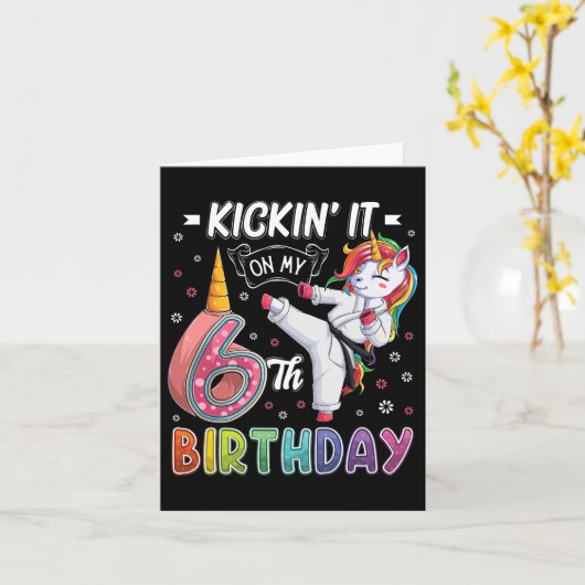 Eenhoring Karate 6de Verjaardag Zes 6 Jaar Oud Tae Kaart (Gele Bloem)