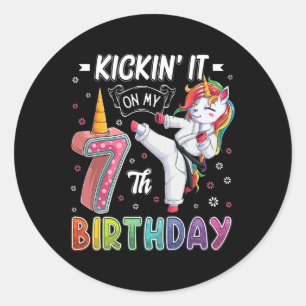 Eenhoring Karate 7e Verjaardag 7 Zeven Jaar Oud Ta Ronde Sticker