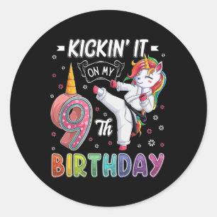 Eenhoring Karate 9e Verjaardag Negen 9 Jaar Oud Ta Ronde Sticker