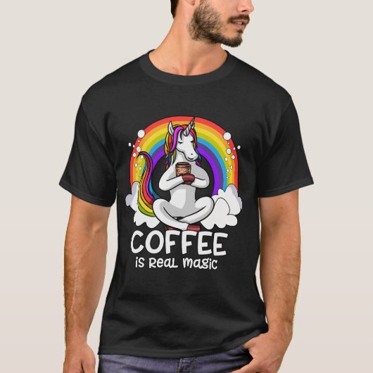 Eenhoring koffie verslaafde t-shirt (Voorkant)