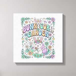 Eenhoring Konijnentuin Kawaii Typografie Ontwerp_ Canvas Afdruk