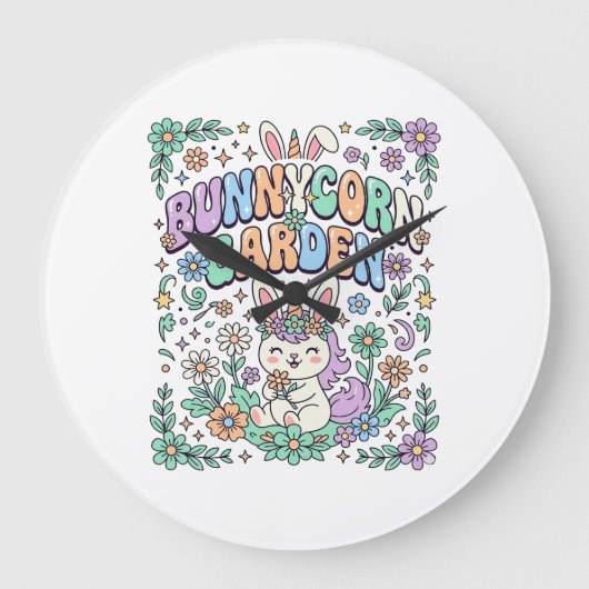 Eenhoring Konijnentuin Kawaii Typografie Ontwerp_ Grote Klok (Voorkant)