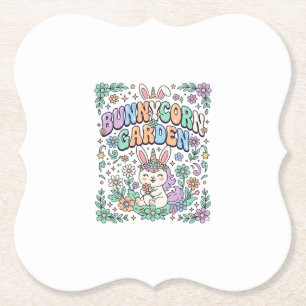 Eenhoring Konijnentuin Kawaii Typografie Ontwerp_ Kartonnen Onderzetters