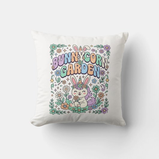 Eenhoring Konijnentuin Kawaii Typografie Ontwerp_ Kussen (Voorkant)