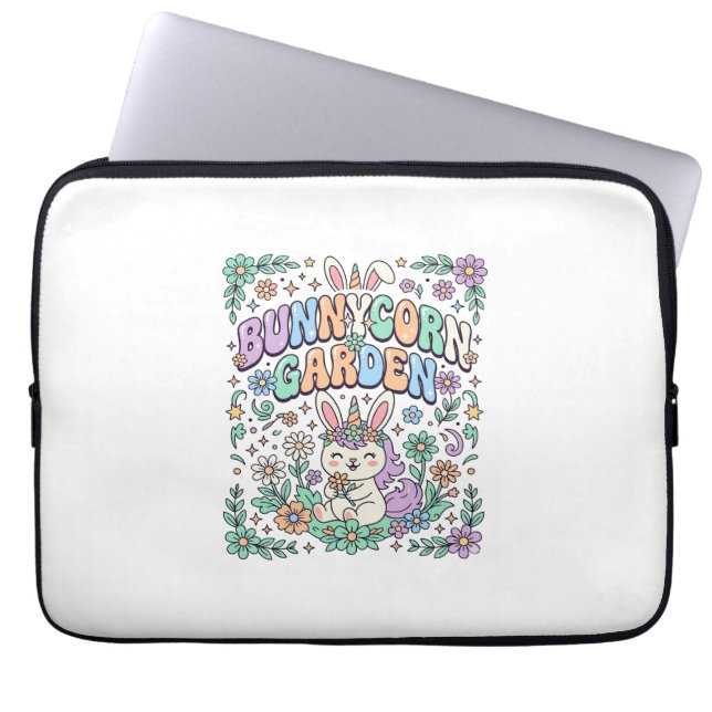 Eenhoring Konijnentuin Kawaii Typografie Ontwerp_ Laptop Sleeve (Voorkant)