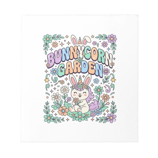 Eenhoring Konijnentuin Kawaii Typografie Ontwerp_ Notitieblok (Voorkant)