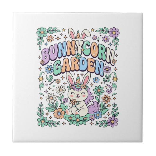 Eenhoring Konijnentuin Kawaii Typografie Ontwerp_ Tegeltje (Voorkant)
