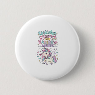 Eenhoring Kus en Regenboog Wensen Cute Pastel Drui Ronde Button 5,7 Cm