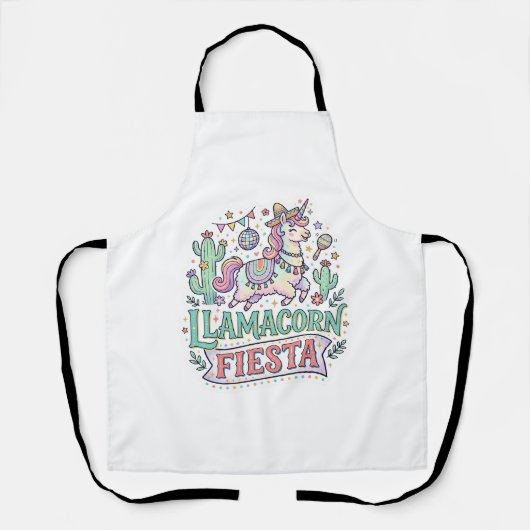 Eenhoring Llamacorn Feest Premium Vector POD Kunst Schort (Voorkant)