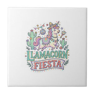 Eenhoring Llamacorn Feest Premium Vector POD Kunst Tegeltje