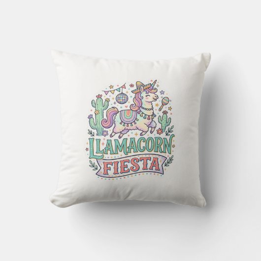 Eenhoring Llamacorn Fiesta Premium Vector POD Kuns Kussen (Voorkant)