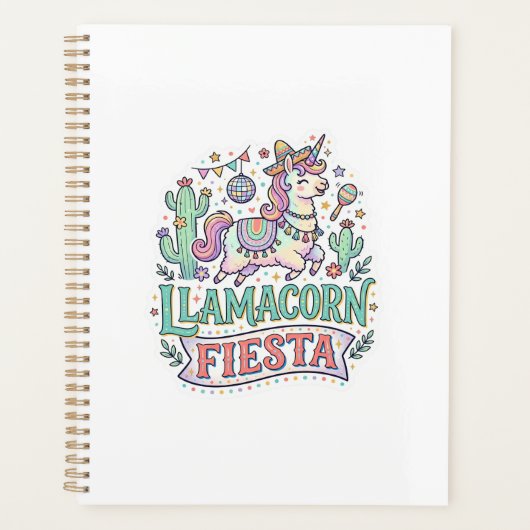 Eenhoring Llamacorn Fiesta Premium Vector POD Kuns Planner (Voorkant)