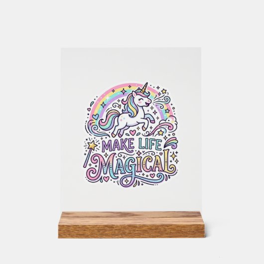 Eenhoring Maakt Leven Magisch Premium Vector Typog Acryl Bord (Voorkant)