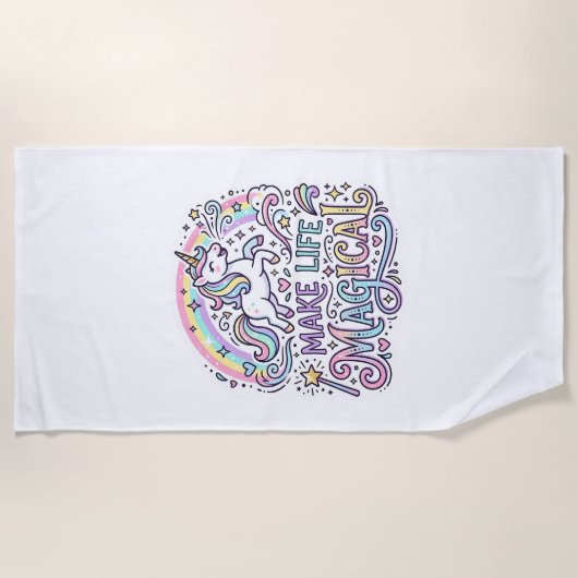 Eenhoring Maakt Leven Magisch Premium Vector Typog Strandlaken (Voorkant)