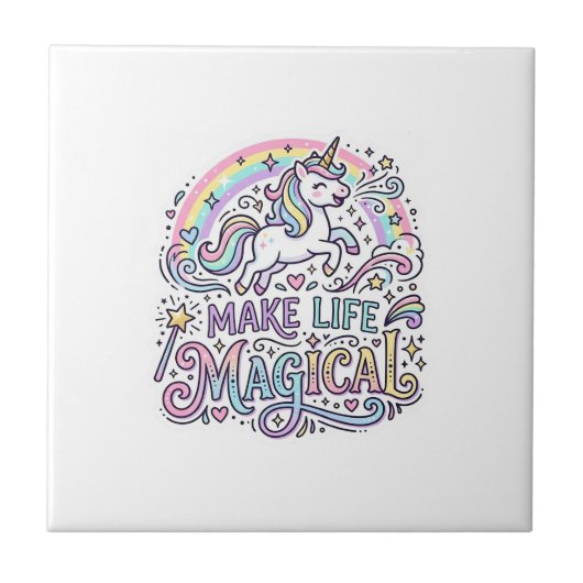 Eenhoring Maakt Leven Magisch Premium Vector Typog Tegeltje (Voorkant)