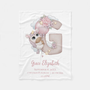 Eenhoring Monogram Letter G Roze Baby Meisje Cadea Fleece Deken