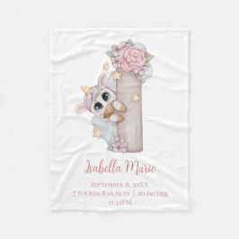 Eenhoring Monogram Letter I Roze Baby Meisje Cadea Fleece Deken