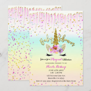 Eenhoring Pastel Regenboog Glazuur Drip Baby Showe Kaart