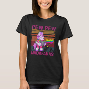 Eenhoring Pew Pew Madafakas Vintage Gekke Kat Grap T-shirt