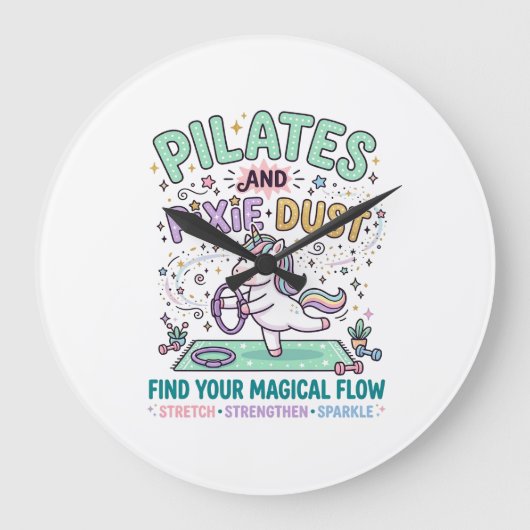 Eenhoring Pilates en Pixie Dust Vetgedrukte Typogr Grote Klok (Voorkant)