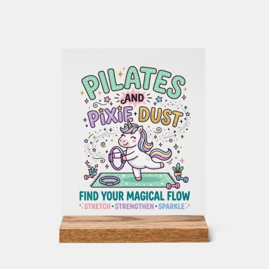Eenhoring Pilates en Pixie Dust Vette Typografie T Acryl Bord (Voorkant)