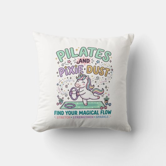 Eenhoring Pilates en Pixie Dust Vette Typografie T Kussen (Voorkant)