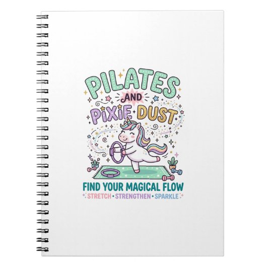 Eenhoring Pilates en Pixie Dust Vette Typografie T Notitieboek (Voorkant)