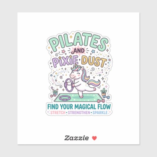 Eenhoring Pilates en Pixie Dust Vette Typografie T Sticker (Vel)