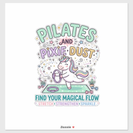 Eenhoring Pilates en Pixie Dust Vette Typografie T Sticker (Vel)