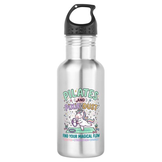 Eenhoring Pilates en Pixie Dust Vette Typografie T Waterfles (Voorkant)