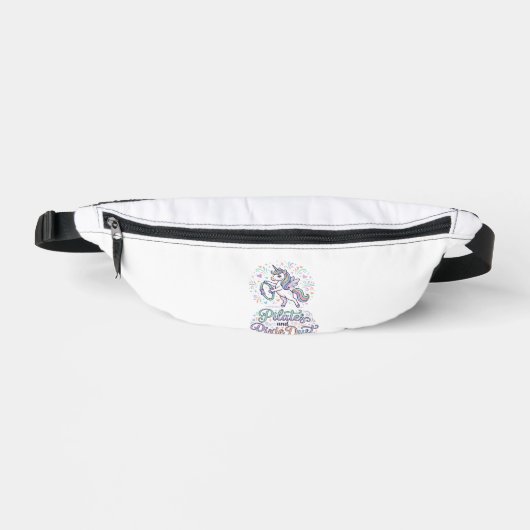 Eenhoring Pilates en Pixie Dust Witte Achtergrond  Heuptasje (Voorkant)