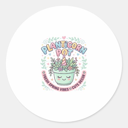 Eenhoring Planticorn Pot Grafisch Ontwerp Grafisch Ronde Sticker (Voorkant)