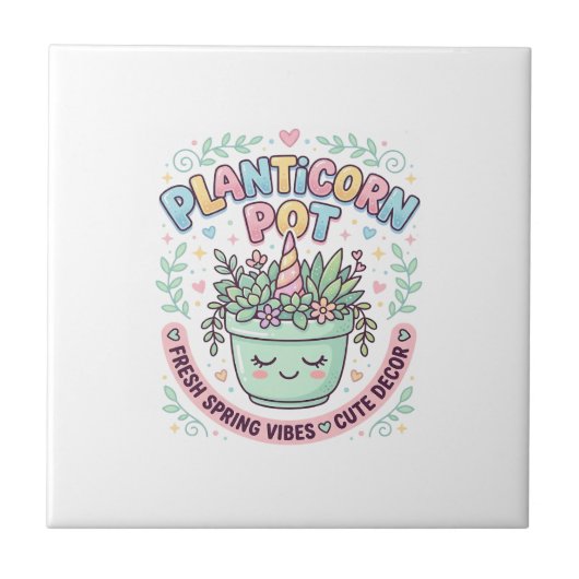 Eenhoring Planticorn Pot Grafisch Ontwerp Grafisch Tegeltje (Voorkant)