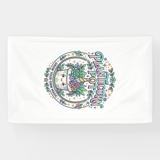 Eenhoring Planticorn Pot POD Klaar POD Kunstwerk_1 Spandoek (Horizontaal)