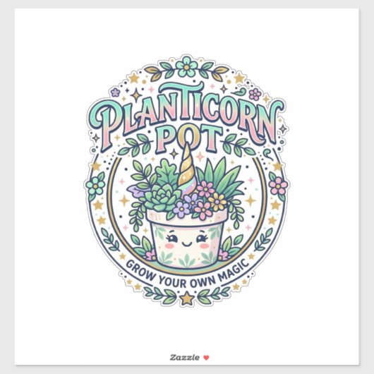 Eenhoring Planticorn Pot POD Klaar POD Kunstwerk_1 Sticker (Vel)