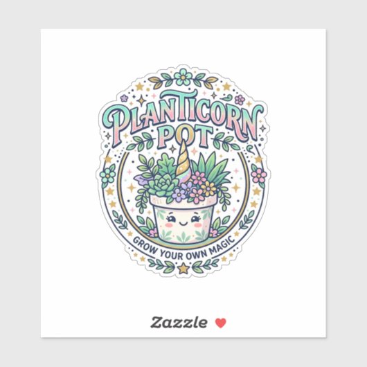 Eenhoring Planticorn Pot POD Klaar POD Kunstwerk_1 Sticker (Vel)